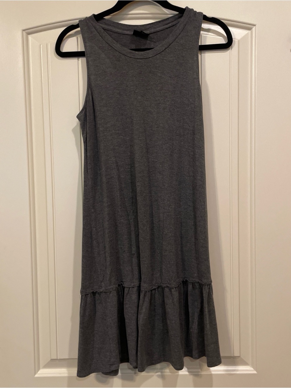 Sleeveless Gray Ruffle-Hem Midi Dress